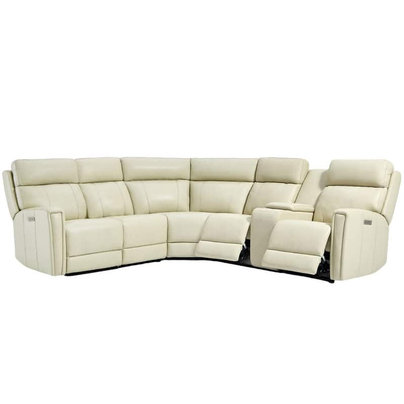 116" W L-Shaped Genuine Leather Power Reclining Sectional Sofa with Console, Ajustable Headrest, USB PortS, 1 Power Armlesschair