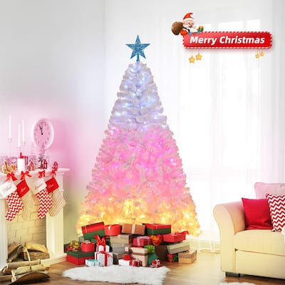 6 Ft Pre-lit Artificial Christmas Tree with 300 Cold White/Pink/Warm White Lights