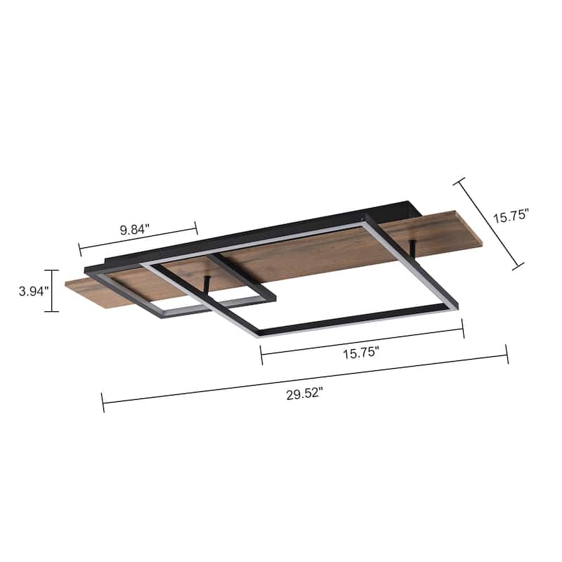 Integrated LED Rectangle Wood Semi Flush Mount Ceiling Light for Hallway Foyer