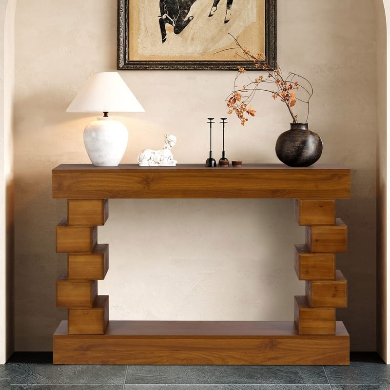Mid-Century Modern 47.24" Wood Console Table with Natural Finish for Modern Home Decor - Brown