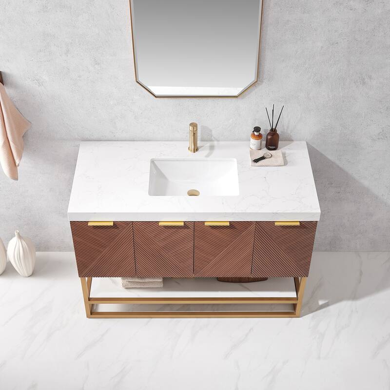 Mahon Single Bath Vanity with Composite Stone Top and Mirror