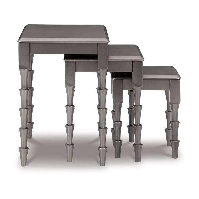 Nesting Accent Table Set of 3, Contemporary Metallic Gray, Real Wood
