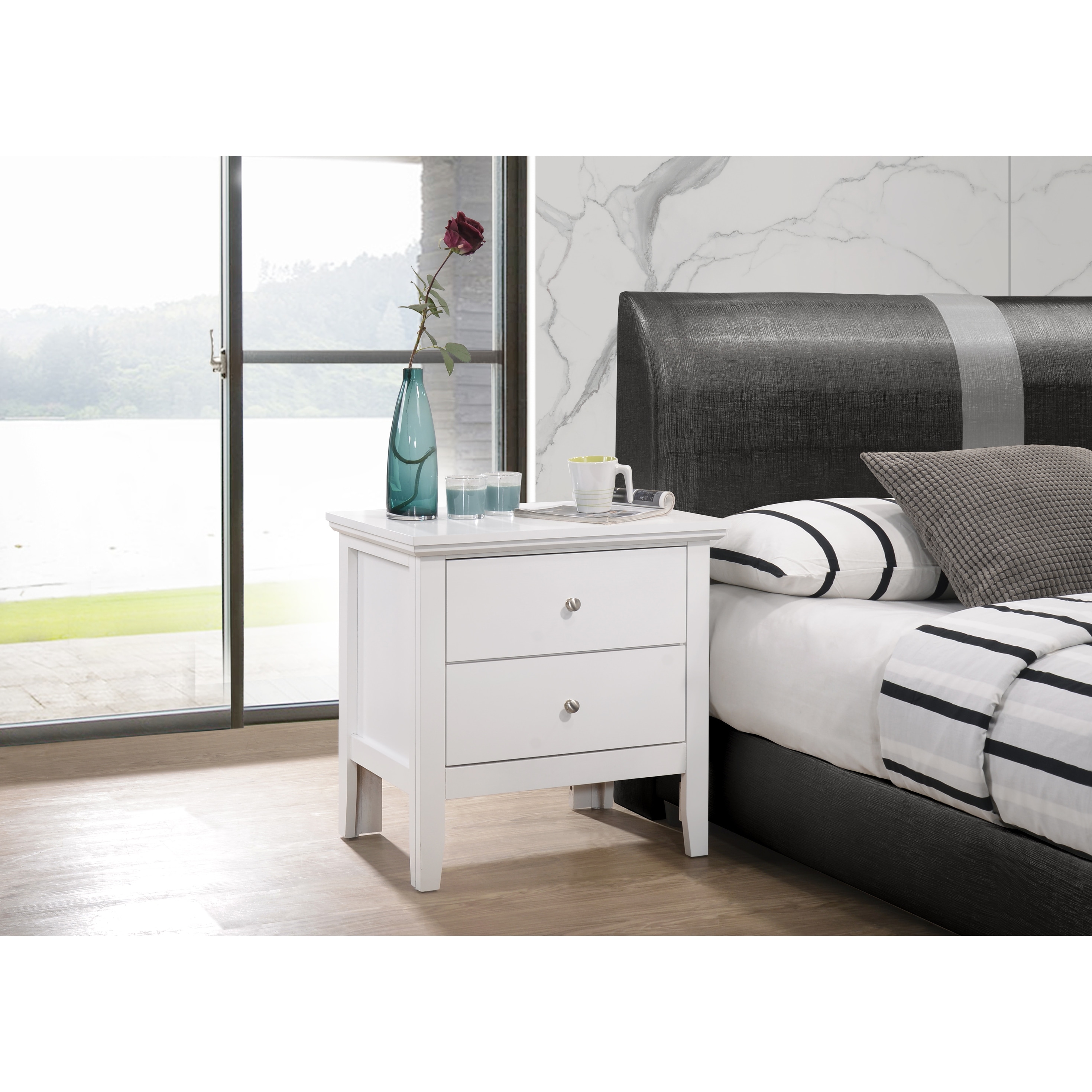 Modern 24-in Double-Drawer Nightstand with Metal Knob