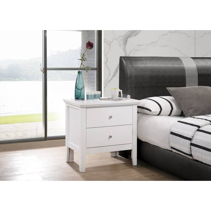 White Transitional Nightstand with Two Drawers, No Assembly Needed - White