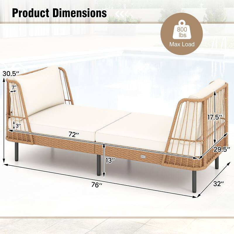 Gymax 2PCS Patio Wicker Daybed w/Seat Back Cushions Robust Metal Legs