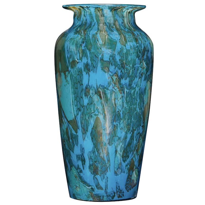 Aria Home Teal and Olive Handblown Glass Bowl and Vase Decor Set of 3