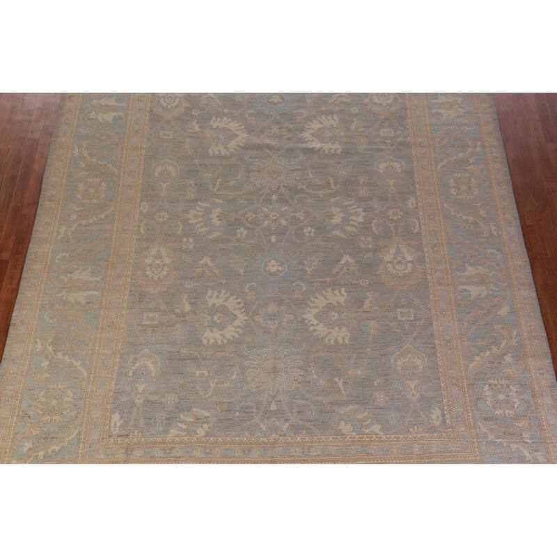 Hand Knotted Oriental 100% Wool Carpet Transitional All-Over Greys & Charcoal Oushak Area Rug - 13' 10'' X 10' 1''