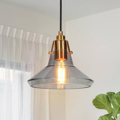Modern Glam 1-Light Black Gold Cone Glass Kitchen Island Pendant Light for Dining Room - 8.5" D x 8" H