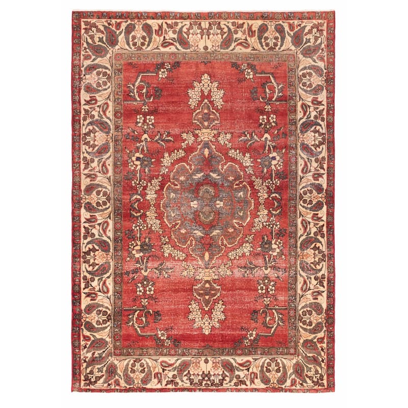 ECARPETGALLERY Hand-knotted Antalya Vintage Red Wool Rug - 6'7 x 9'10