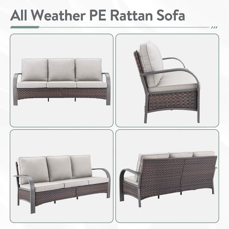 Pocassy Outdoor Patio Sofa Chairs Ottoman Set Funiture