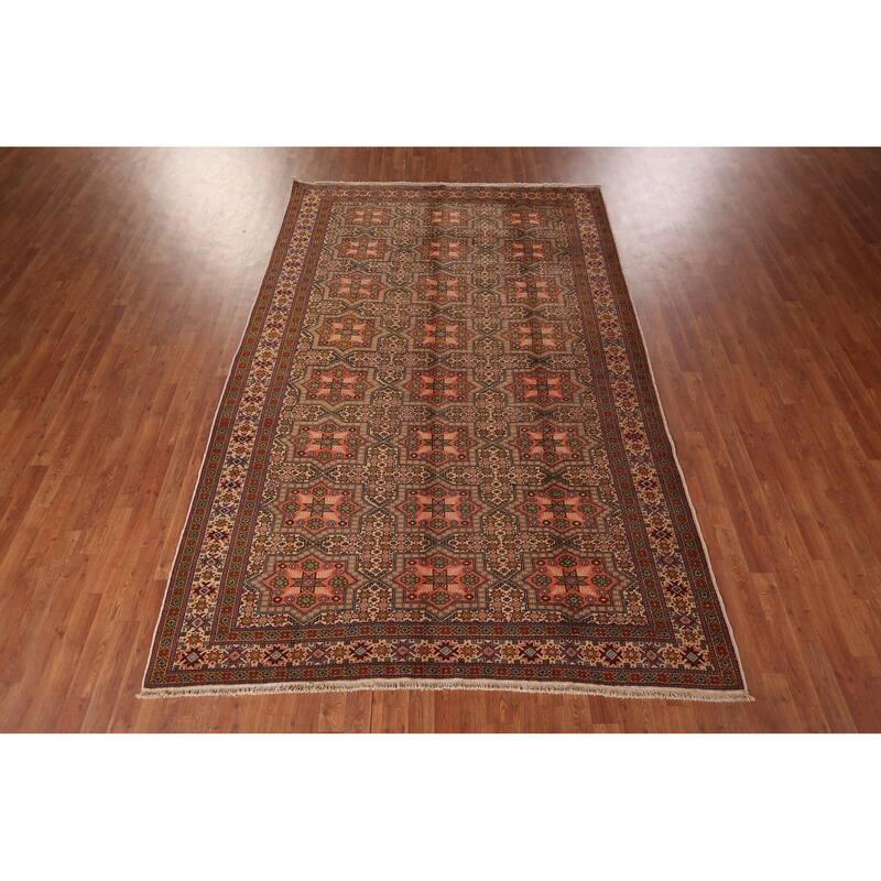 Geometric Anatolian Turkish Vintage Rug Handmade Beige Wool Carpet - 6'7" X 9'10"