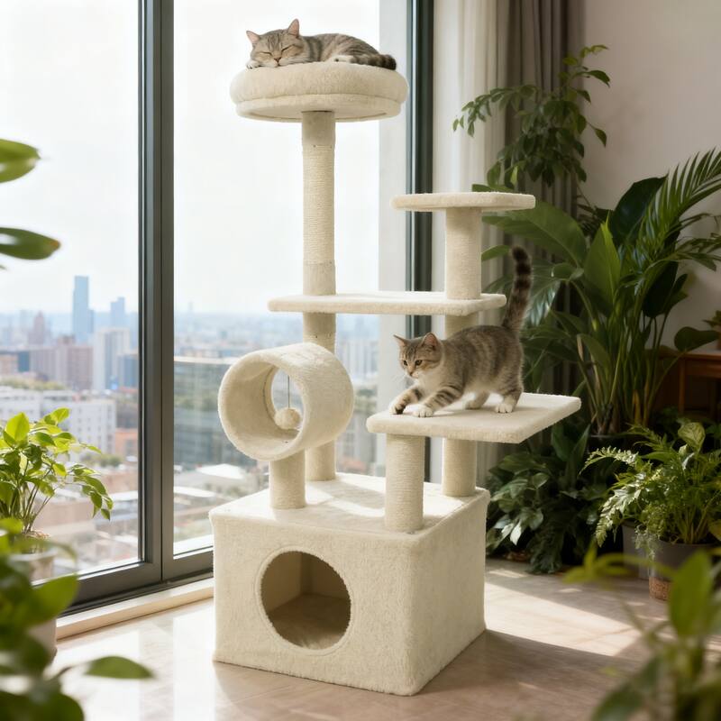 Gymax 48'' Tall Cat Tree w/ Large Condo Padded Top Perch Jute