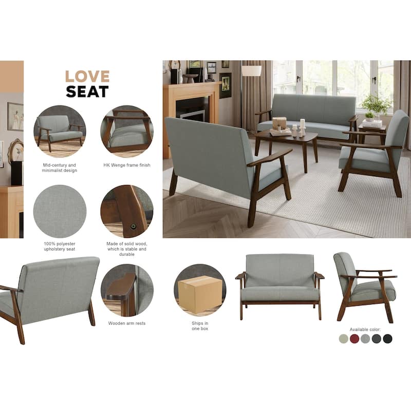 CraftPorch Wenge Wood Mid-Century Modern Linen Loveseat