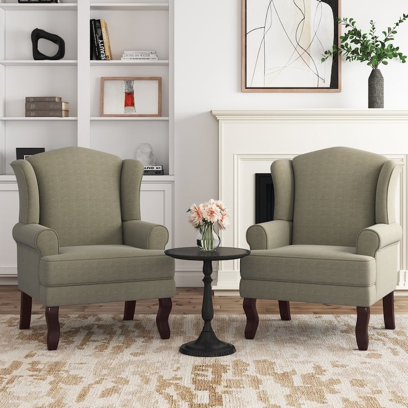 Elegant Living Room Wing Back Arm Chair Upholstered Accent Chair - Set of 2 Chairs - LIGHT CAMEL-2
