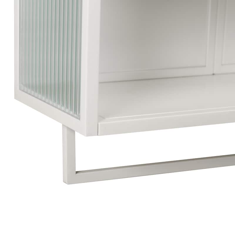 Glass Door Double Door Wall Cabinet with Towel Rack and Open Shelving