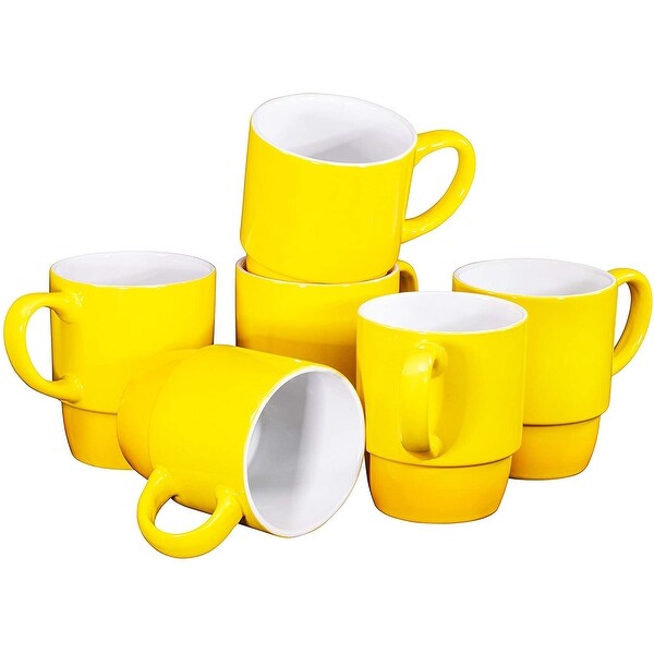14 Ounce 6-Pack, Yellow ITI Ceramic Bistro Hilo Coffee Mugs with Pan Scraper