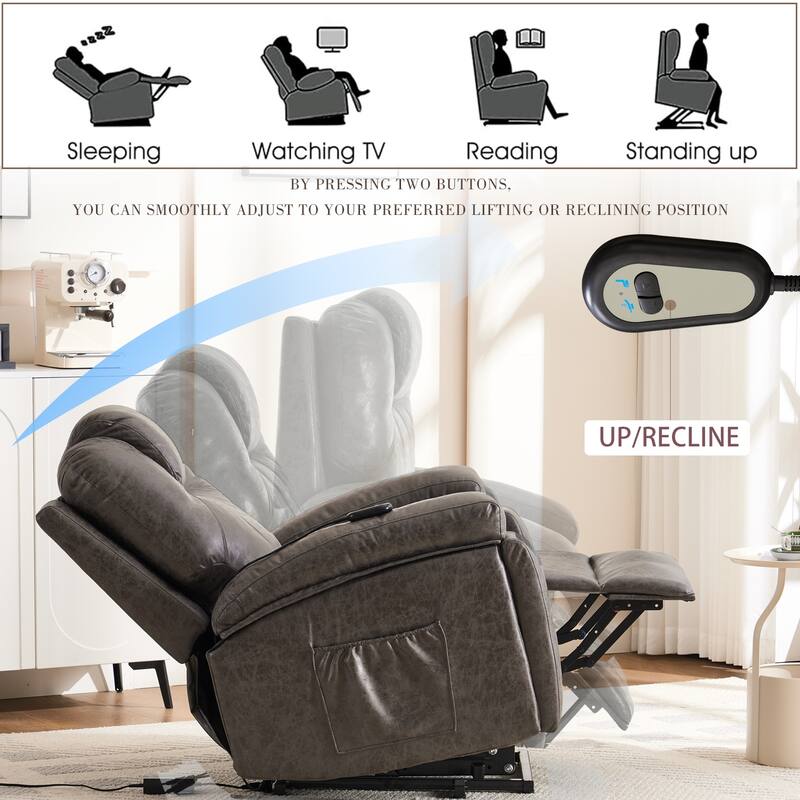 Power Lift Recliner Chair Overstuffed Wide Massage Chair Heavy Duty and Safety Motion Reclining Mechanism with Side Pockets