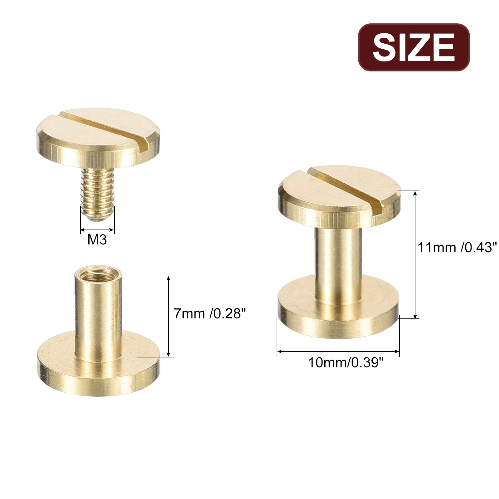 Brass Chicago Screws, Flat Head Screw Back Binding Post Nail Stud Rivets for DIY Leather Craft Belt