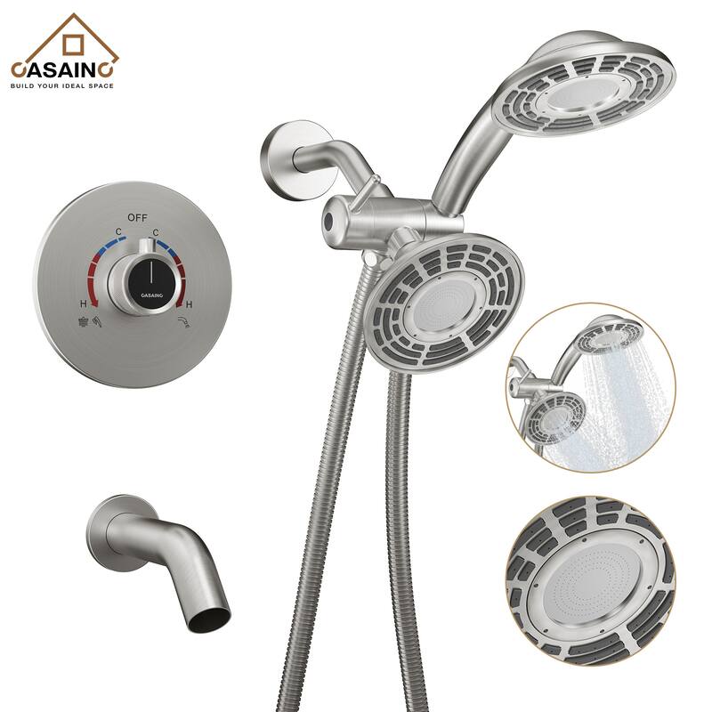 CASAINC Tub Shower Faucet, 2-Spray Patterns Shower Faucet Set with 5-inch Rainfall Shower Head and Tub Spout - 5" x 5"