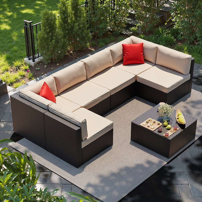 Futzca 7 Pieces Wicker Outdoor Patio Furniture Sofa Set