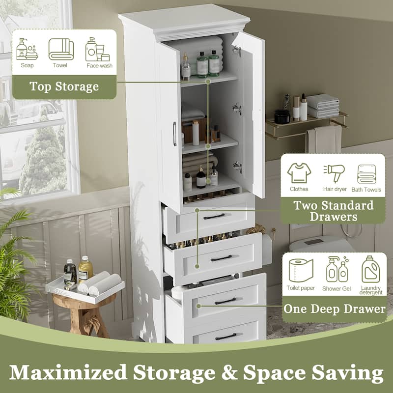 Freestanding Tall Storage Cabinet for Bathroom with Adjustable Shelves