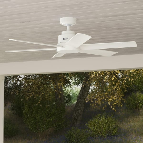 slide 2 of 30, Hunter 52" Kennicott Outdoor Ceiling Fan, Wall Control - Contemporary, Industrial, Transitional - Windmill - Damp Rated! Fresh White
