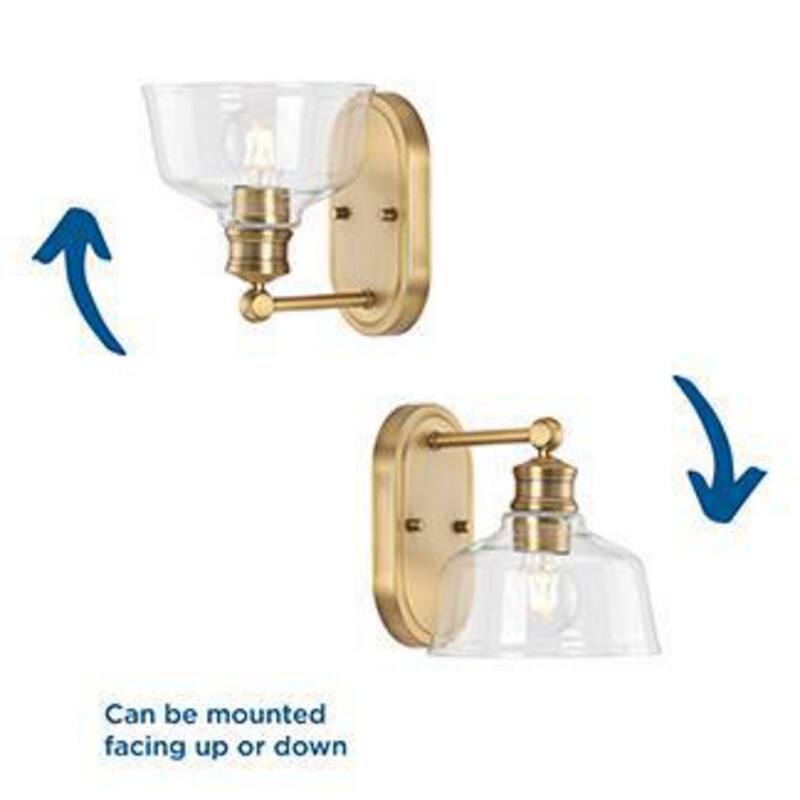 Singleton Collection 1-Light 7.62 in. Vintage Brass Vanity Light with Clear Glass Shade - Small