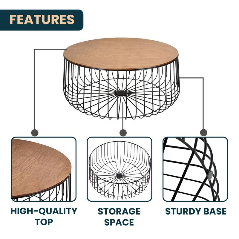 LeisureMod Runswick Modern Round Center Coffee Table - Mid Century Accent Side End Table for Home Office Living Room Bedroom