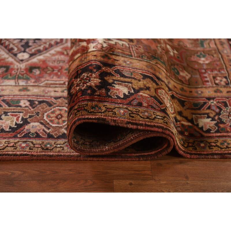 Handknotted Geometric Heriz Persian Vintage Red Area Rug Wool 6'6" x