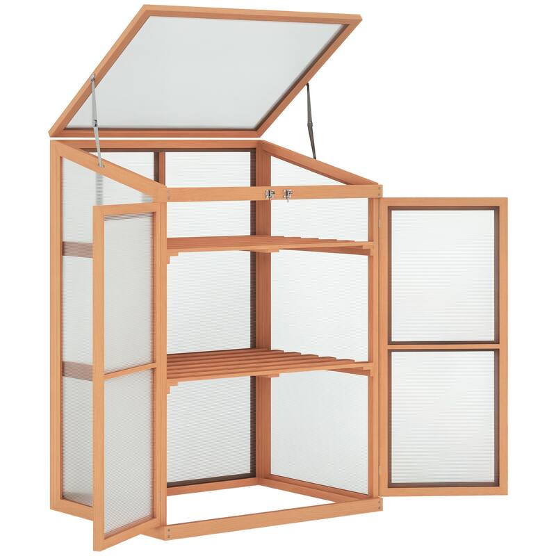 Outsunny Garden Planter Box Greenhouse with Real Fir Wood Construction Polycarbonate Side Panels for Warmth & Opening Roof