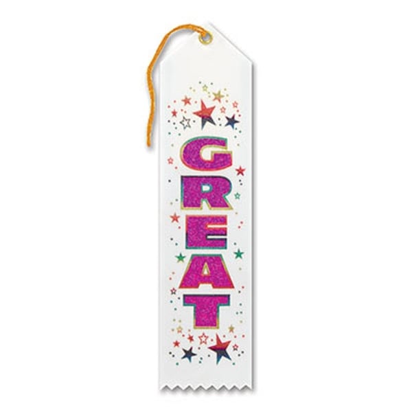 Pack of 6 White "Great Award" School Award Ribbon Bookmarks 8" - N/A