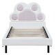 preview thumbnail 6 of 9, Twin Pink Upholstered Platform Bed wPaw Shaped Headboard, LED Light