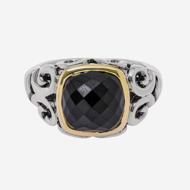 Charles Krypell Sterling Silver and 18K Yellow Gold, Black Spinel Band Ring Sz. 6.25