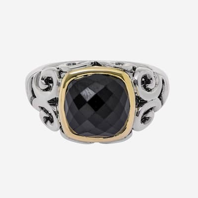 Charles Krypell Sterling Silver and 18K Yellow Gold, Black Spinel Band Ring Sz. 6.25