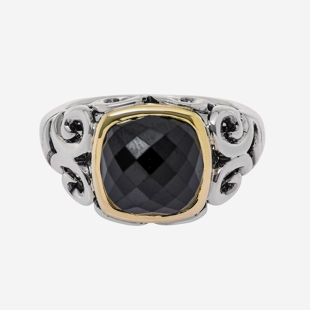 Charles Krypell Sterling Silver and 18K Yellow Gold, Black Spinel Band Ring Sz. 6.25