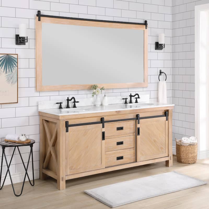 Cortes 72" Bath Vanity in Weathered Pine with Countertop and Mirror