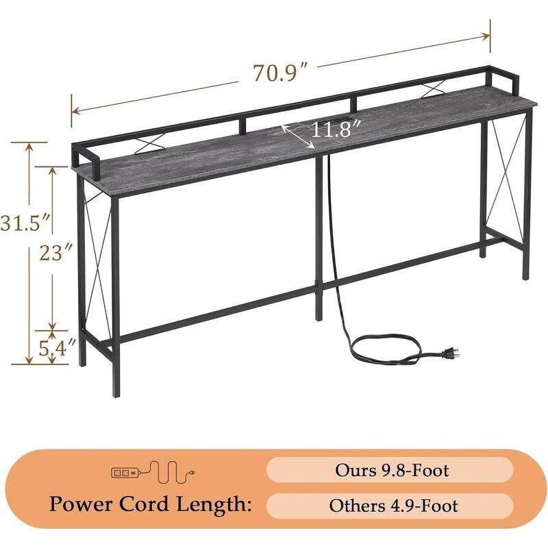 Console Table with 2 Outlet and 2 USB Ports,Entryway Table Narrow Charging Station Sofa Table