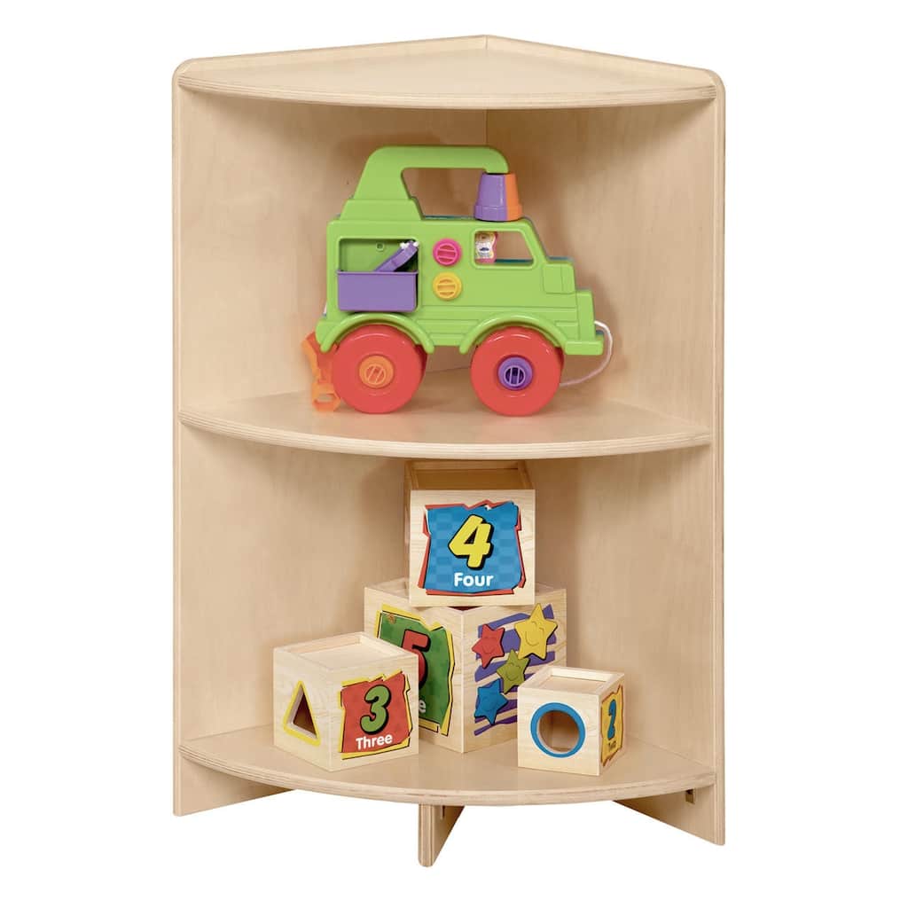 2-Shelf Corner Storage Cabinet, Sturdy Birch Wood Kids Corner Shelves for Storage Toys, Books - 30" High