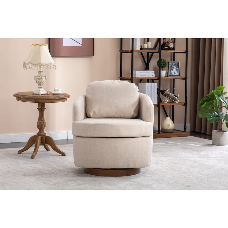 Swivel Accent Chair With Soild Wood Round Brown Base Leg