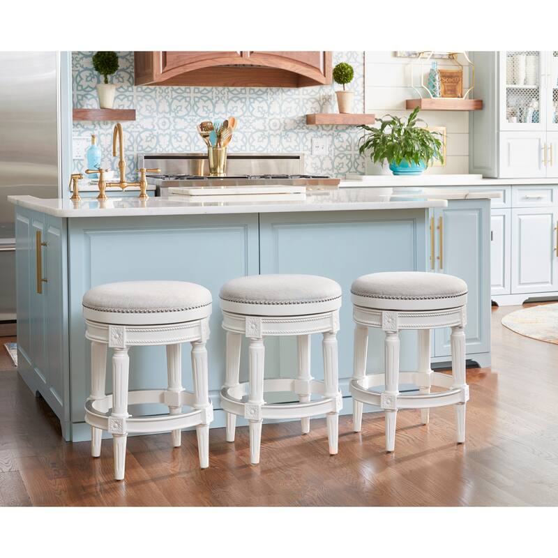 New Ridge Home Good Backless Chapman 26" Counter Height Stool, Farmhouse White with Gray Seat