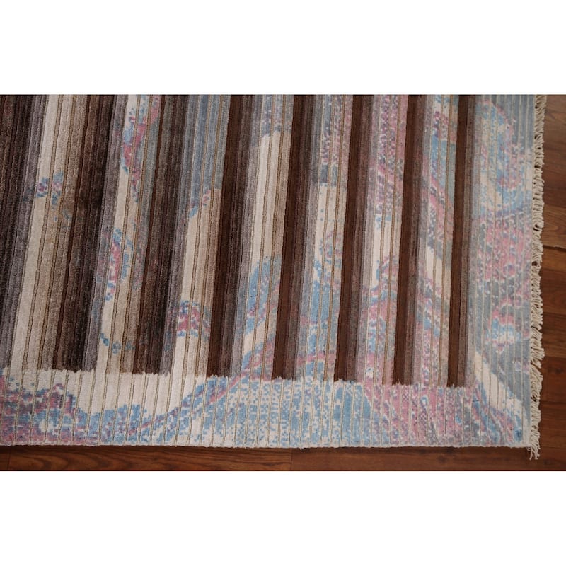 Striped Abstract Accent Rug Hand-Knotted Wool Carpet - 2'8" x 4'11"