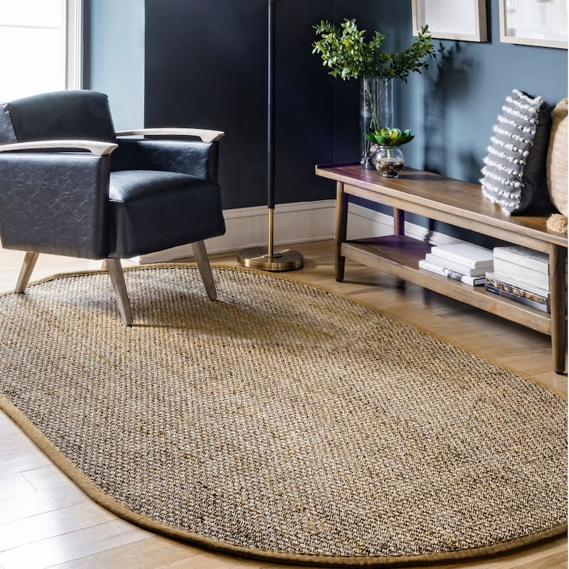 Nuloom Kiana Casual Seagrass Bordered Area Rug - 5' x 8' Oval - Beige