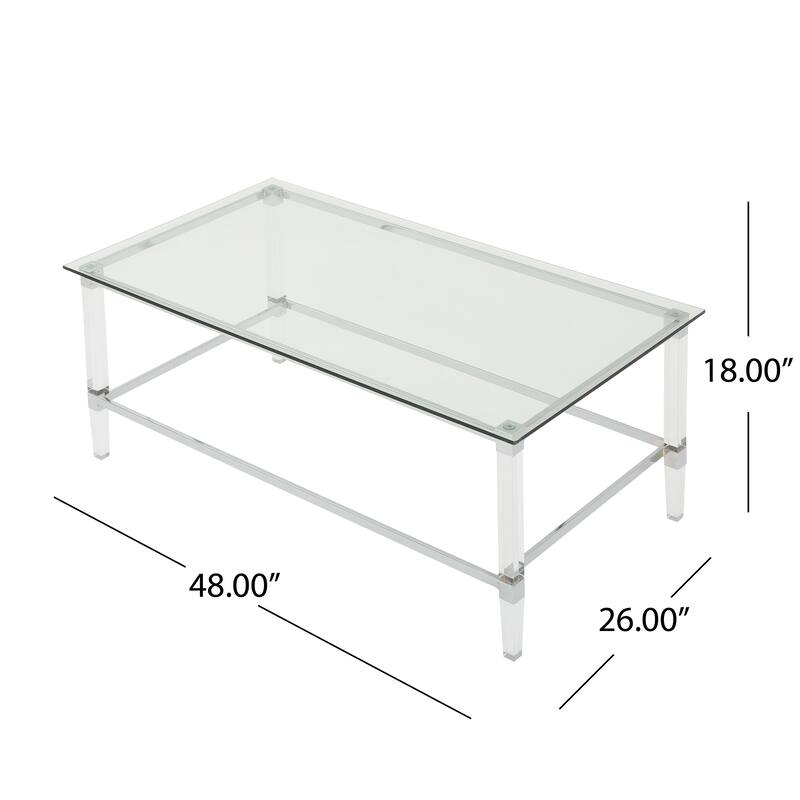 48" Modern Rectangle Glass Coffee Table with Sturdy Frame for Living Room