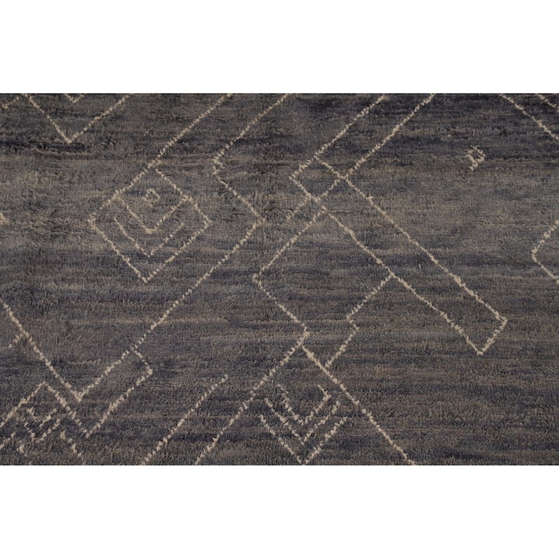 Geometric Moroccan Large Oriental Area Rug Hand-Knotted Wool Carpet - 9'11" x 14'8"