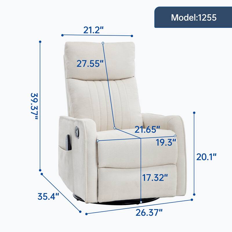 Fabric Recliner Chair with Massage Heat Rocker and 360 Degree Swivel