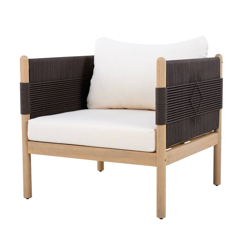 Christopher Knight Home - Outdoor Patio 29.72" Acacia Wood Club Chair with Handwoven Rope Panels and Cushions