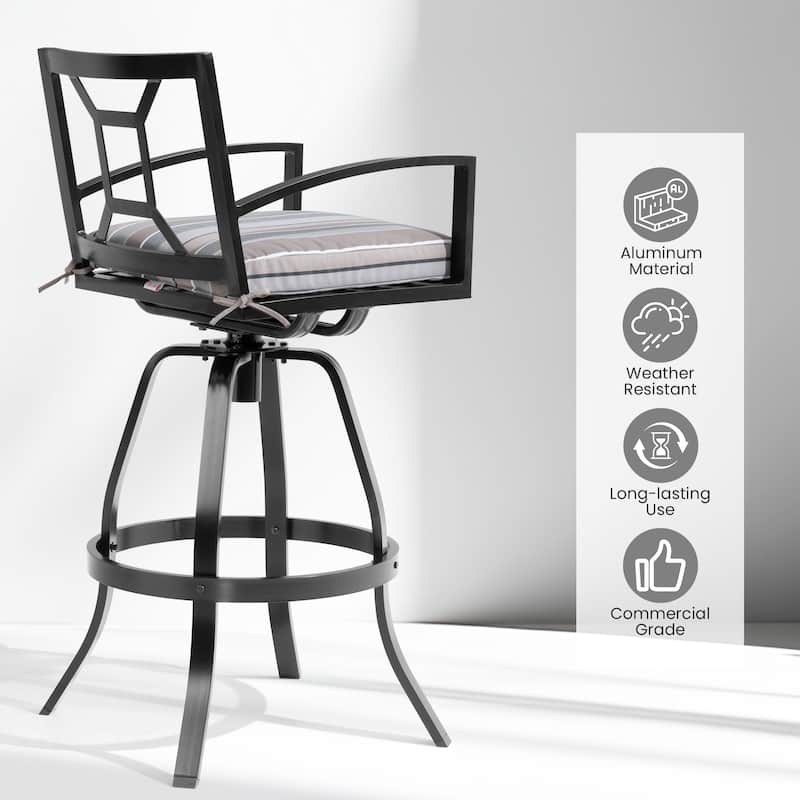 Outdoor Premium All-Aluminum Bar Height Bar Stools with Sunbrella Cushions