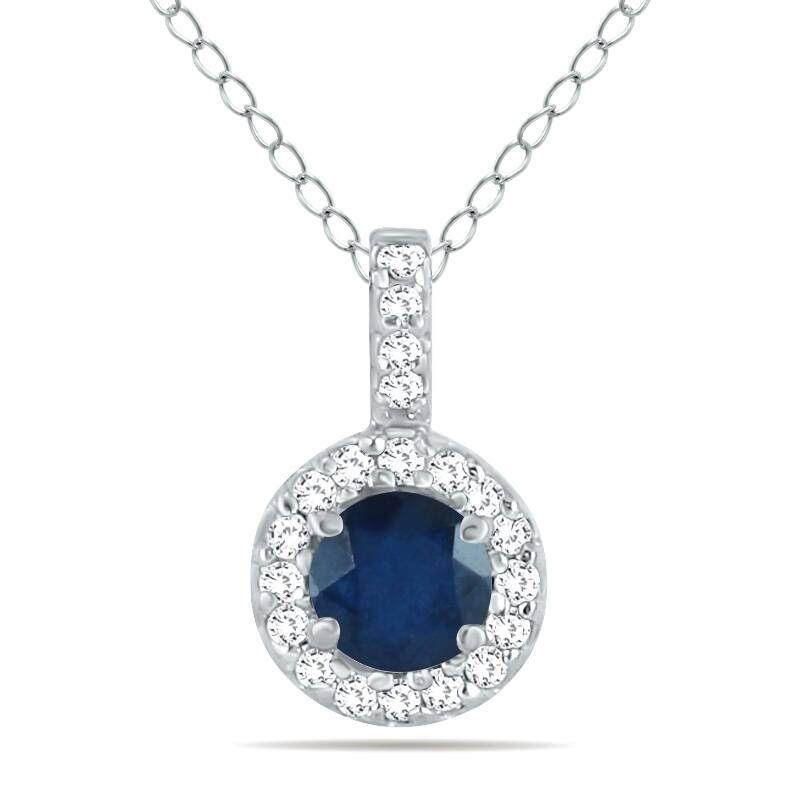 Marquee 1/2 Carat TW Halo Sapphire And Diamond Pendant in 10K White Gold