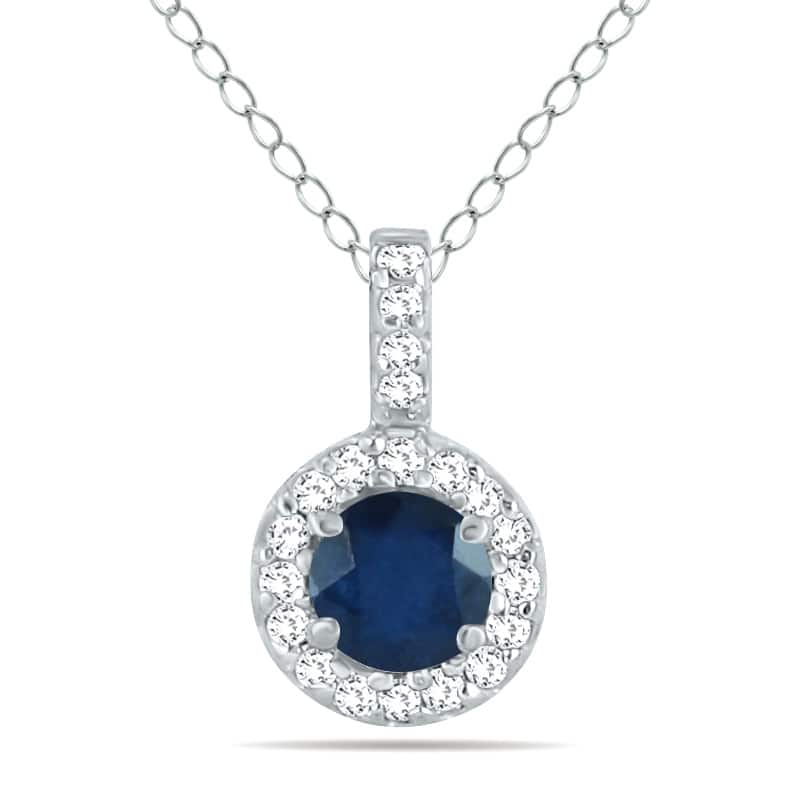 Marquee 1/2 Carat TW Halo Sapphire And Diamond Pendant in 10K White Gold