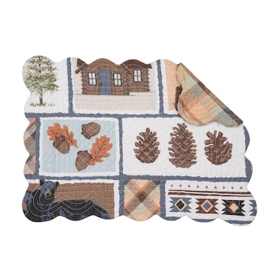 Oakley Maple Leaf Acorn Pinecone Black Bear Cabin Pine Trees Scalloped Placemats Set of 6, 13" x 19"